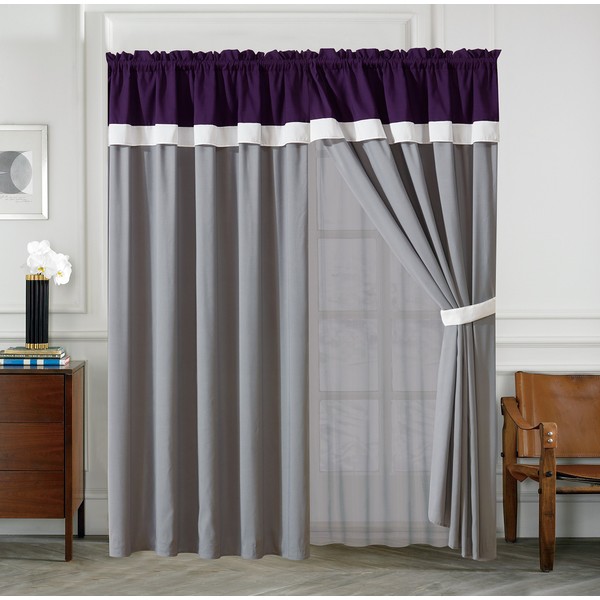 All American Collection New 4 Piece Curtain Set with Attached