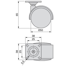 Emuca - Pack of 4 black swivel castors for furniture (2 with brake and 2 without brake) 50mm diameter with fixing plate and ball bearings