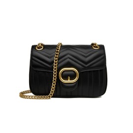 Women Genuine Leather Shoulder Bag Ladies Fashion Clutch Purses Quilted Crossbody Bags With Chain - Black