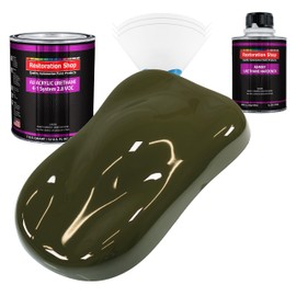 Restoration Shop - Olive Drab Acrylic Urethane Auto Paint - Complete Quart Paint Kit - Professional Single Stage High Gloss Automotive, Car, Truck Coating, 4:1 Mix Ratio, 2.8 VOC