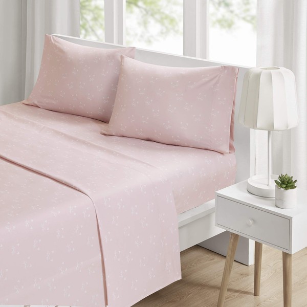 Intelligent Design Microfiber Cozy Bed Sheet Set, Modern All Season Bedding & Pillowcases, Premium 14" Elastic Pocket Fits up to 16" Mattress, Queen Pink Cats 4 Piece
