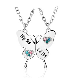COLORFUL BLING 2Pcs BFF Butterfly Pendant Necklace, Butterfly Animal Charm Necklace for Women Friendship Memorial Besties Jewelry Gift- butterfly SIS