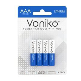 Voniko AAA Lithium Batteries, 4 Pack 1.5V 1250mah Lithium AAA Batteries—High Performance Triple AAA Long Lasting Battery for Flashlight, Toys, Remote Control, Alarm System (Non-Rechargeable)
