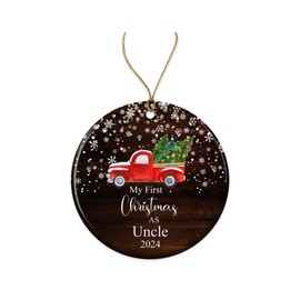 Yanashop88 My First Christmas As Uncle Ornament 2021- New Uncle Ornament 2021 - Uncle Ornament - Ornament Gifts for Uncle - Ceramic Round Decoration Ornament Both Sides, White