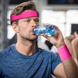 Yolev Set of 3 Sweatbands Set, Pink, Sports Headband, Wristband, Men and Women, Sweat Absorbing Accessories