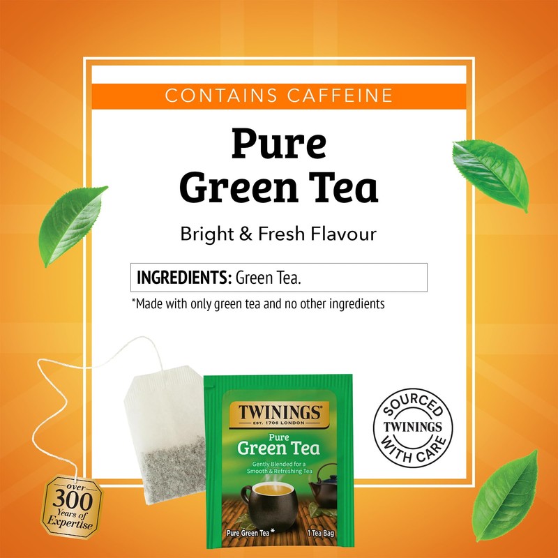 Twinings Pure Green Tea Individually Wrapped Bags, 100 Count (Pack