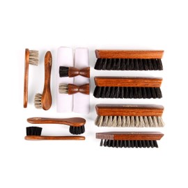 biped 12-Piece Shoe Cleaning Set for Smooth Leather - Wooden Shoe Brushes with Horsehair - Made in Germany - Classic Edition z2604, brown
