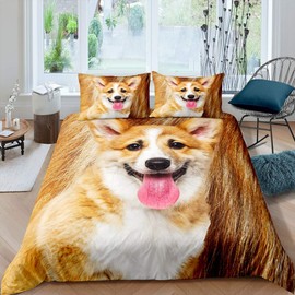 Homemissing Corgi Duvet Cover 3D Dog Print Bedding Set for Kids Boys Girls Adults Cute Puppy Comforter Cover Set Soft Warm Fluffy Dog Hair Bedspread Cover Bedroom Collection 2Pcs Single Size