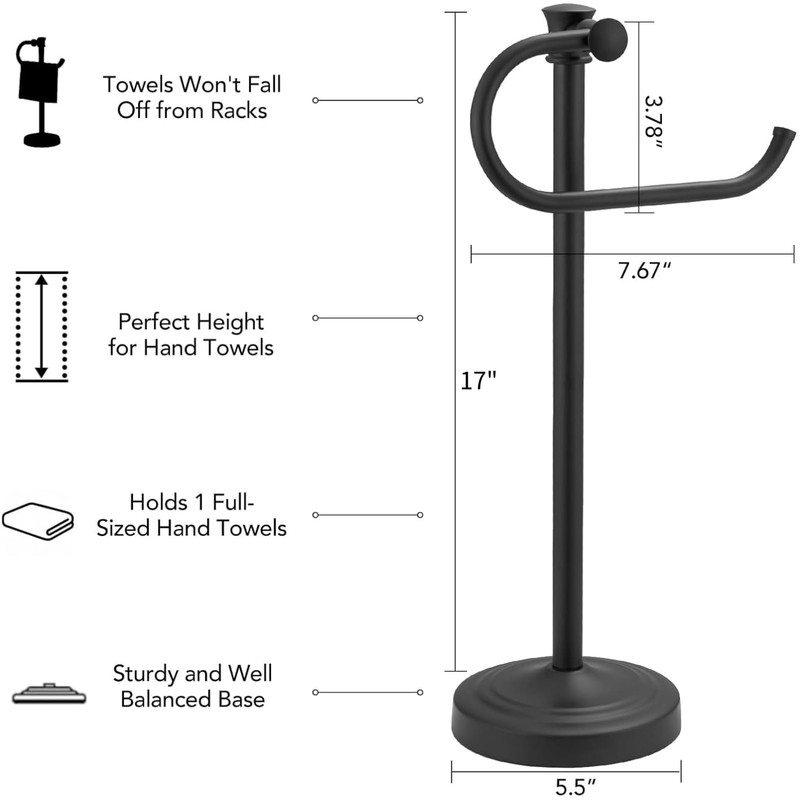 BESy 17 Inch Matte Black Stand Towel Bar Hanger Hand