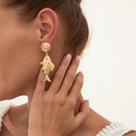 Gold Fish Earrings for Women 14K Gold Plated Fish Earrings Minimalist Dangle Drop Earring Boho Statement Earrings Cute Ocean Animal Earring Jewelry Gift (Gold)