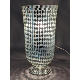 Unbranded Vase Mosaic Cylinder Glass Silver & Clear Diamond Chips 6.75"Dia 13.5"High