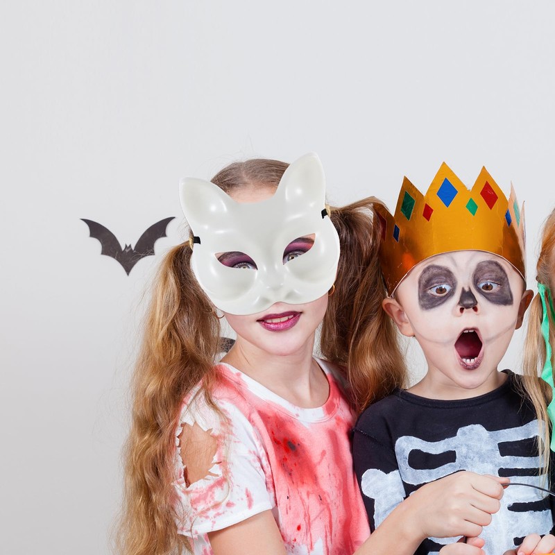 TENDYCOCO 4pcs Fox Mask Unfinished White Plastic Blank Mask Cat