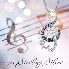 Dreamboat Music Necklace Music Note Necklace for Woman Sterling Silver Treble Clef Necklace Heart Pounding Music Note Jewelry Gifts