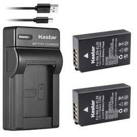 Kastar Battery (X2) & Slim USB Charger for Nik EN-EL20, ENEL20, EN-EL20a and Nik Coolpix A, Nik 1 AW1, 1 J1, 1 J2, 1 J3, 1 S1, 1 V3, and Blackmagic Pocket Cinema Cameras