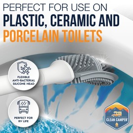 RV Toilet Brush by Clean Camper – Wall-Mounted Set, Silicone, Scratch-Free Dual-Sided Head, Quick-Drying Holder, Compact & Durable Set with Strong Adhesive Mount for RV & Camper Toilets