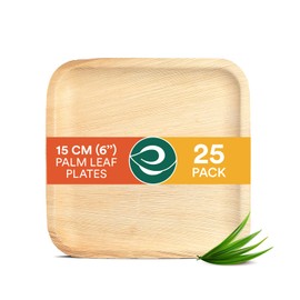 ECO SOUL Compostable 15cm Square Palm Leaf Plates | Pack of 25 | Disposable Bamboo-Like Tableware for Party, BBQ, Picnic, Wedding | Recyclable, Eco-Friendly, Alternative to Plastic & Paper Plates
