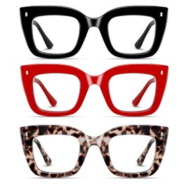 Hubeye 3 Pack Oprah Style Reading Glasses Oversized Readers Blue Light Blocking Computer Eyewear With Spring Hinge +0.0