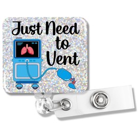 PUVOXHO Just Need to Vent Funny Inhaler Glitter Badge Reel, Retractable Badge Holder with Alligator Clip for ER Nurse Doctor RT RRT ICU Pulmonology, Respiratory Therapist Gifts