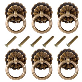 6 Pcs Antique Brass Cabinet Pulls Vintage Drawer Pulls Ring Antique Drawer Pulls Vintage Cabinet Small Ring Pulls Knobs Handles for Drawer Closet Cupboard Antique Brass Cabinet Knobs Brass Drawer Knob