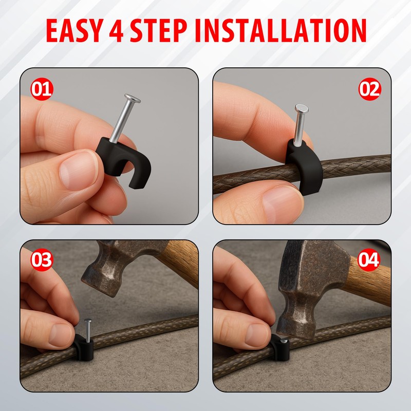 Screwbox Cable Nail Clips, 4 mm 100 Pcs Nail-In Clips,