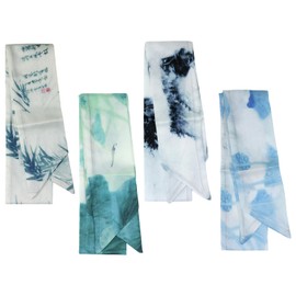 yueton 4PCS Chinese Style Printed Hair Tie Classic Ink Painting Pattern Ribbon Scarf Elegant Skinny Scarf for Hair Decoration Handba Decor
