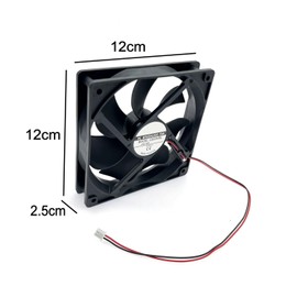 JZK DC 12V cooling fan 12cm, 12025 Low Noise dual-ball bearing hydraulic fan, 120mm brushless fan for ice machine, fan heater, cooler, PC case fan, 120x25mm