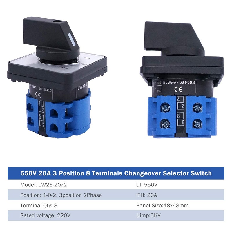 Taiss Changeover Switch 3 Position Selector Switch Box 8 Terminals