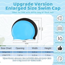 Swimming Cap Kids Long/Short Hair, Unisex Swimming Cap Girls Boys for Age 3-15 Years Toddler Waterproof Swim Cap Swimming Cap (Sky Blue, L)