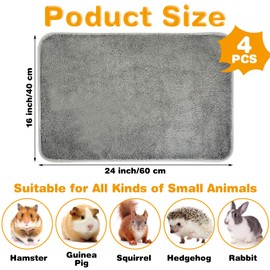 PINVNBY 4 Pack Guinea Pig Cage Liner Washable Guinea Pig Fleece Cage Liners with Non-Slip Bottom Reusable Guinea Pig Pee Pads Absorbent Bedding for Small Animals Rabbit Hamster (Gray 24" x 16")