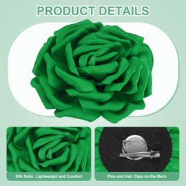 M METERXITY Large Rose Flower Brooches Lapel Pin, Lapel Pins Dainty Satin Fabric Big Camellia Flowers Oversized Brooches and Pins for Wedding/Parties/Clothes/Jewelry [16cm, Green]