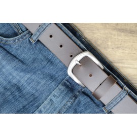 Ashford Ridge Made in England 38mm Full Hide Leather Belt with Horse Shoe Buckle - Brown Medium