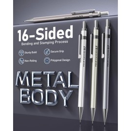 Four Candies 0.7mm Mechanical Pencil Set with Case - 4PCS Metal Mechanical Pencils, 8 Tubes HB #2 Lead Refills, 3PCS 4B Erasers and 9PCS Eraser Refills, Lead Mechanical Pencils for Writing & Drawing