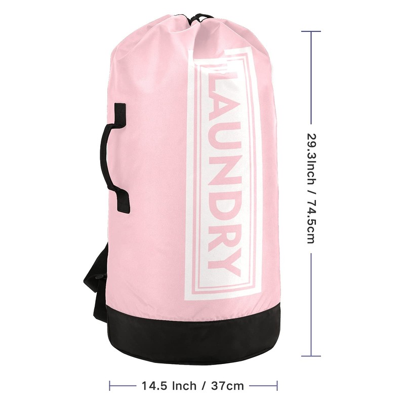 Pink Laundry Backpack Large Heavy Duty Laundry Bag with Adjustable