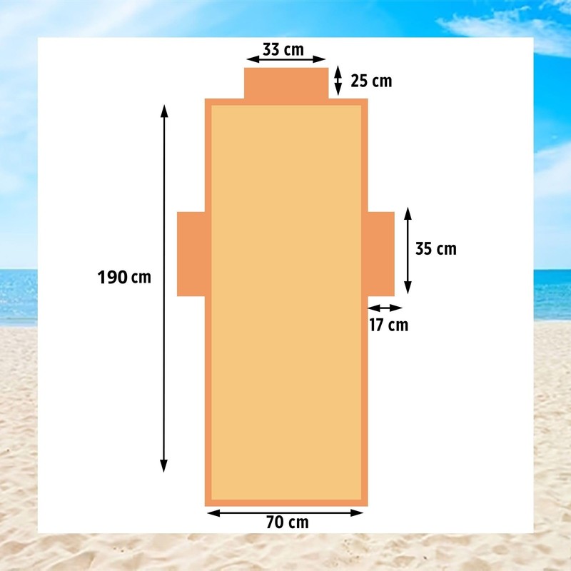 o-day Microfibre Beach Towel with Side Pockets, Inflatable Headrest, 190