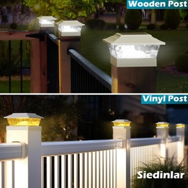 SIEDiNLAR Solar Post Lights Outdoor 12 LEDs 4 Modes Post Cap Light for 4x4 5x5 6x6 Vinyl Wooden Fence Deck Posts Patio Garden Decor, Warm/Cool White Dynamic Lighting (10 Pack, White)