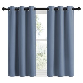 NICETOWN Kitchen Curtains Small Window Curtains & Drapes, Thermal Insulated Solid Grommet Curtain Panels for Cupboard, Loft, Cafe, Dining Room (Stone Blue, 34" W x 48" L, 2PCs)