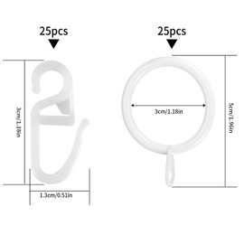 24 Sets White Metal Curtain Rings and Hooks, 30mm Curtain Hooks and Rings, 24 Metal Drapery Curtain Rings Hanging Rings & 24 Plastic Curtain Hooks, Sliding Eyelet Rings for Curtain Rods Poles