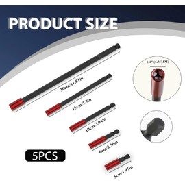 5-Piece Set Long Magnetic Extra Strong Bit Holder with 1/4 Inch Hex Shank, Bit Drill Extension Magnetic, Holder Magnetic Impact Wrench Bit Adapter, Bit Holder Cordless Screwdriver