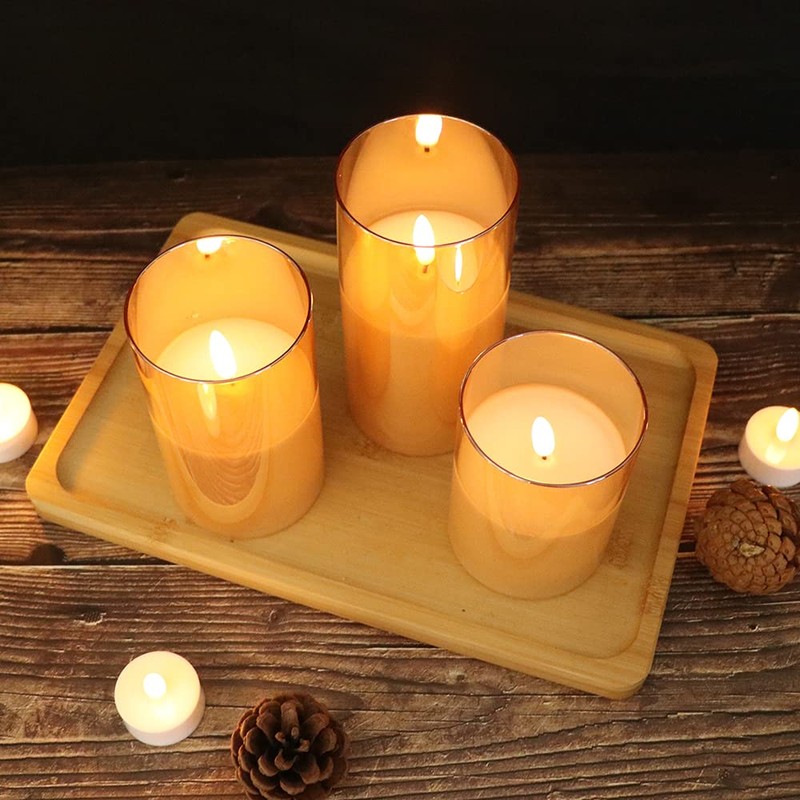 GenSwin Rechargeable LED Flameless Flickering Glass Candles with Remote Timer,