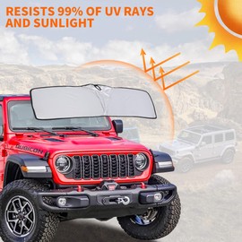 Savadicar Windshield Sunshade, UV Protection Sun Visor for Jeep Wrangler TJ JK JL 4XE & Gladiator JT (1997-2025), Foldable Front Window Shade, Durable Heat Shield, Interior Accessories, 1 Pc