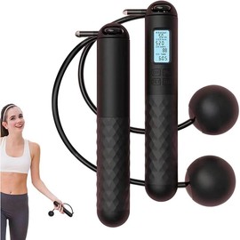Skipping Rope with Counter (Gravity Ball with/without Rope), Cordless Jump Rope Smart Skipping Rope, Gravity Ball Jump Rope, Gravity Ball Skipping, Weighted Ropeless Jump Rope with Counter - Color: black