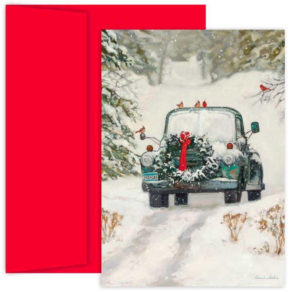 Masterpiece Studios Hollyville 18-Count Boxed Christmas Cards & Envelopes in Keepsake Box, 7.8" x 5.6", Classic Car for Holidays (914100)
