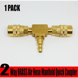 2 Way Air Hose Manifold Quick Coupler Connector Brass Fitting Adapter Splitter