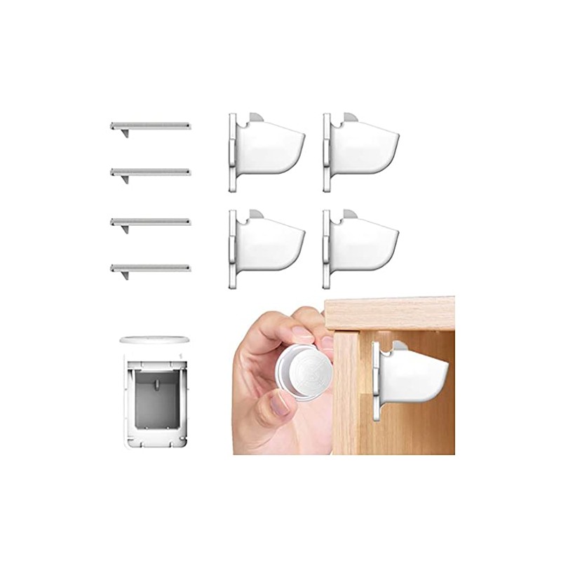 Retoo Cabinet Lock Magnetic 4 Pieces Cabinet Lock with Key