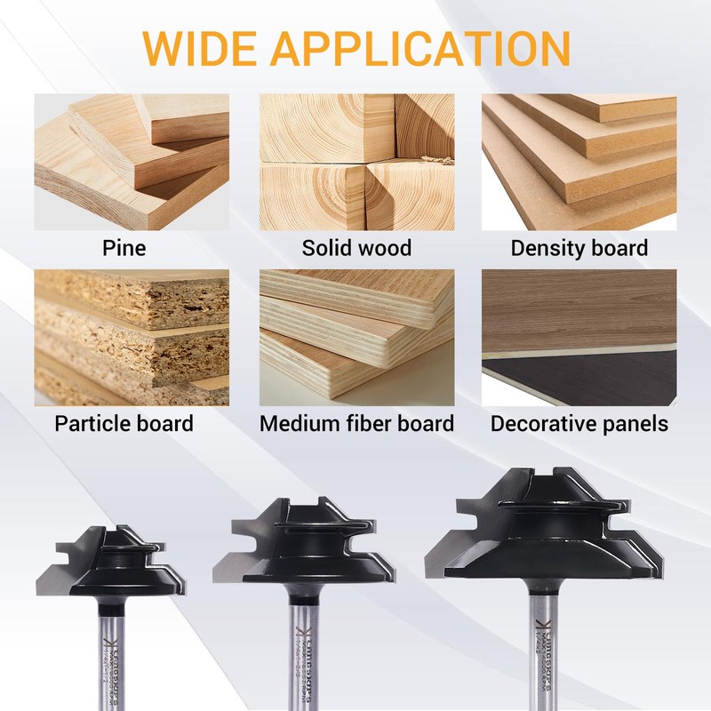 45 Degree Lock Miter Router Bit 3-Piece Set, for 1/2”,