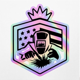 Holographic Decal Stickers of American Welder Premium Waterproof Vinyl Decal Stickers for Laptop Phone Accessory Helmet Car Window Mug Tuber Cup Door Wall Decoration ANDVER3516141HO