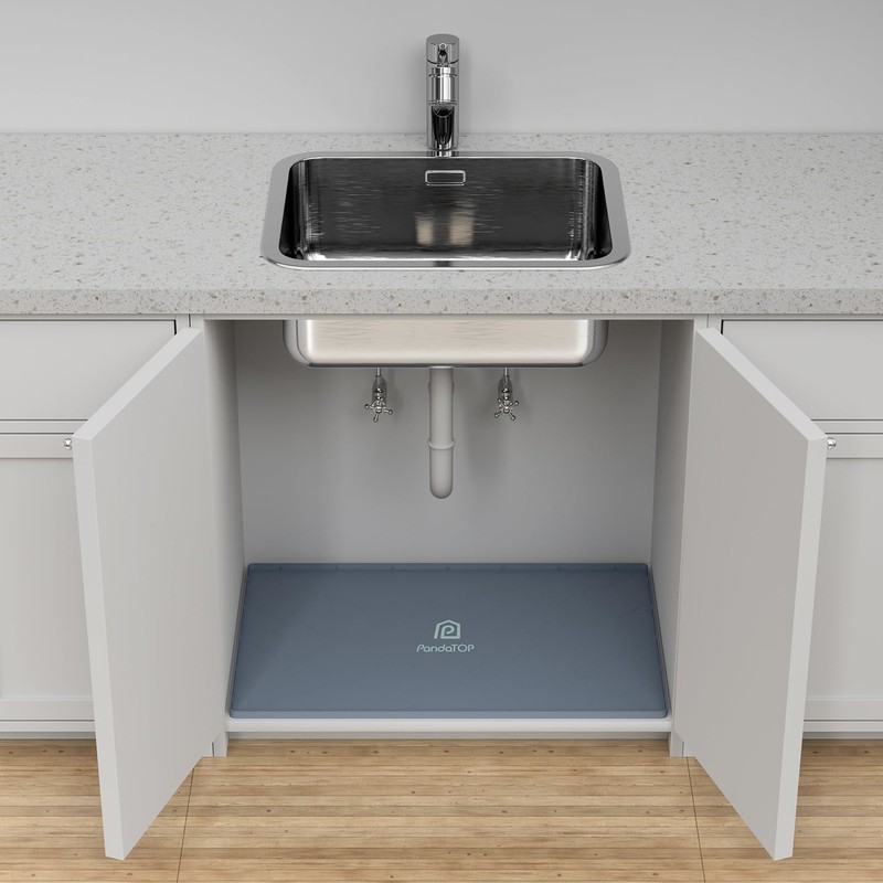 Under Sink Mat, 25" x 22" Silicone Kitchen Cabinet Tray,