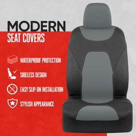 Motor Trend AquaShield Waterproof Front Seat Covers, Gray Seat Covers for Cars – Neoprene Front Car Seats Cover, SUV Seat Covers Protector - Car Interior Cover for Auto, Trucks, & Dog Owners