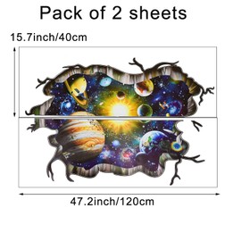 Pinenjoy 3D Galaxy Planets Wall Decals Smashed Solar System Wall Sticker 31.5x47.2inch Cracked Outer Space Removable Vinyl Wall Clings for Ceiling Floor Living Room Bedroom Decoration