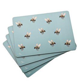Meg Hawkins Set of 4 Placemats - Buzzing Bees Design - Light Teal/Aqua - 29.3 cm